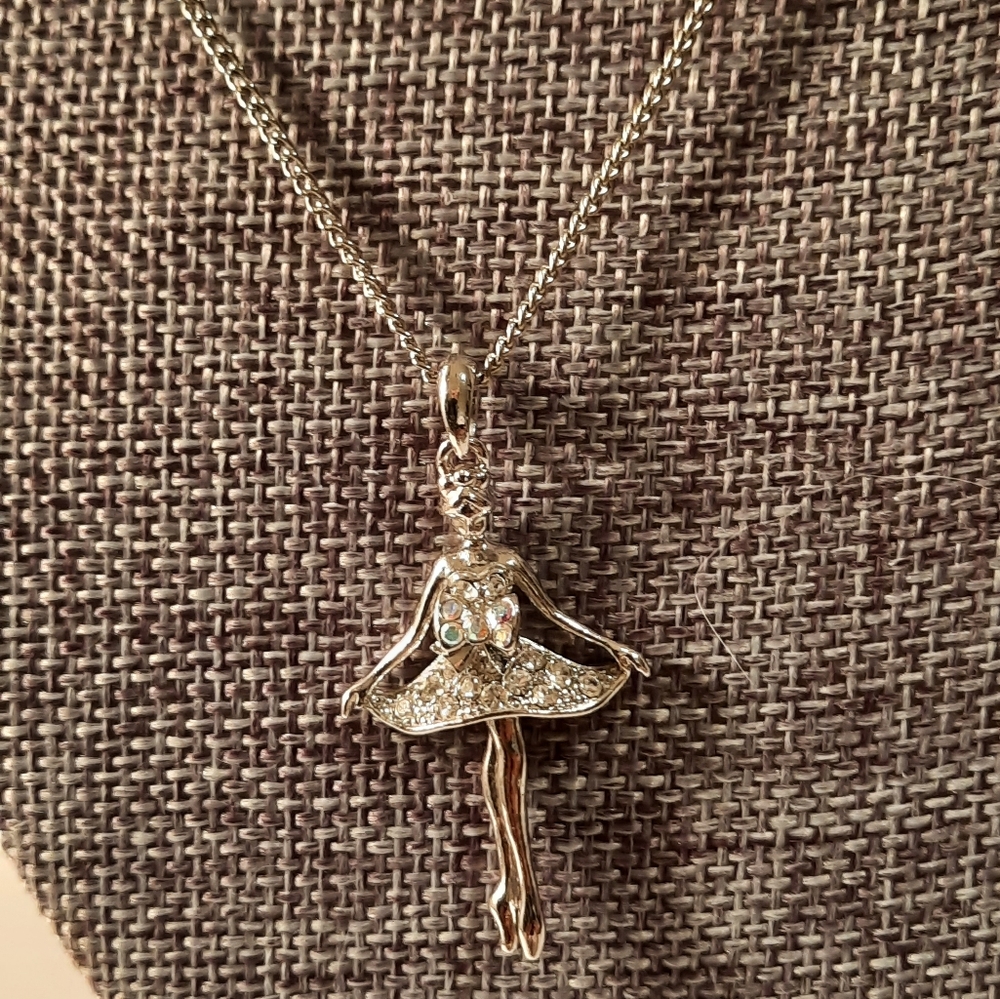 Elegant Silver Tone Ballerina Pendant Necklace